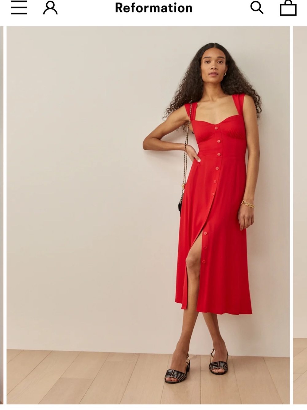Reformation Tayler Red Button-Front Maxi Dress size 2